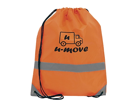 Neon High Visibility Reflective Drawstring Bags - Neon Orange