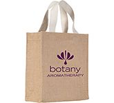 Custom branded Hawthorn Mini Jute Gift Bags in natural with company logo printing