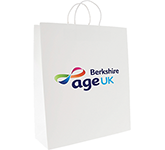 Brookvale Extra Large Twist Handled Recyclable Paper Bags in white printed with your corporate message