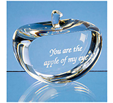 Custom engraved Chicago 7.5cm Optical Crystal Clear Flat Apple Paperweights at GoPromotional