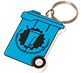 Custom printed Wheelie Bin Shaped Recycled Plastic Keyrings for council promotions