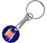 Coloured Recycled Trolley Coin Keyrings printed in full colour with your graphics at GoPromotional