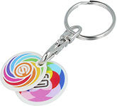 Recycled Multi Euro Trolley Coin Keyrings pesonalised with a corporate logo