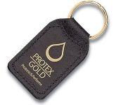 Branded Small Rectangular Recycled Leather Keyfobs with your logo foil blocked for corporate gifting