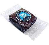 Corporate branded Chocolate Brownie Bites with logo printed sticker at GoPromotional