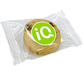 Round Milk Chocolate Chip Cookies presented in biodegradable film packaging