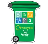 Custom branded Wheelie Bin Shaped Paper Stickers for recycling awareness campaigns