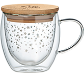 Printed promotional Festive Stars 220ml Double Wall Glass Mugs at GoPromotional