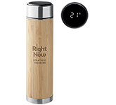 Brentwood 480ml LED Thermometer Bamboo Stainless Steel Vacuum Flasks laser engraved with your logo