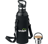 Branded Detroit 700ml Insulated Stainless Steel Water Bottle With Interchangeable Cap in black