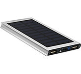 Promotional Maine Slimline Solar Power Banks in silver printed or engraved with your logo