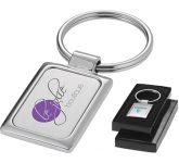 Corporate branded Jakarta Square Metal Keyrings for executive marketing