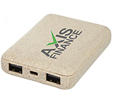 Logo branded Burnsall Wheat Straw Power Banks for technology promotions at GoPromotional