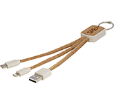 Sustainable Sherwood 3-in-1 Wheat Straw & Cork Charging Cable branded with your logo at GoPromotional