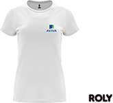 Custom Roly Capri T-Shirts in White with corporate logo printing for exhibitions and trade shows