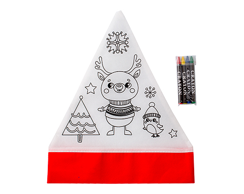 Children's Santa Hats With Colouring Crayons - Red