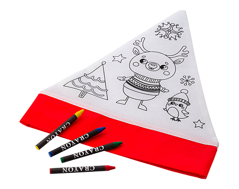 Children's Santa Hats With Colouring Crayons - Red