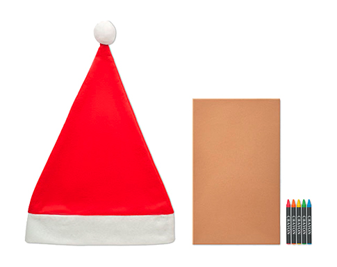 Kids Santa Hats With Colouring Crayons - Red