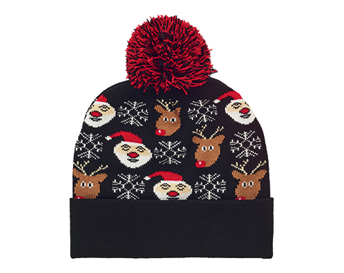 Rudolph Christmas Knitted Beanie Hats - Black