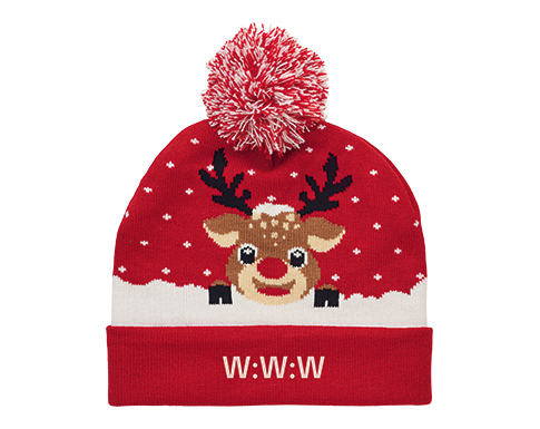 Rudolph Christmas Knitted Beanie Hats - Red