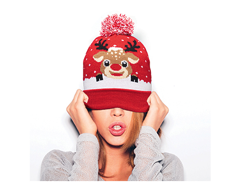Rudolph Christmas Knitted Beanie Hats - Red