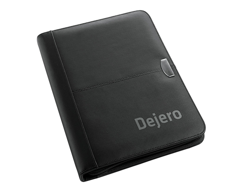 Derwent A4 Zipped Leather Convention Folder - Black