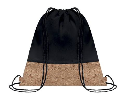 Cedar Natural Cotton Cork Drawstring Bags - Black