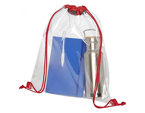 Stadium Clear PVC Drawstring Backpacks - Red
