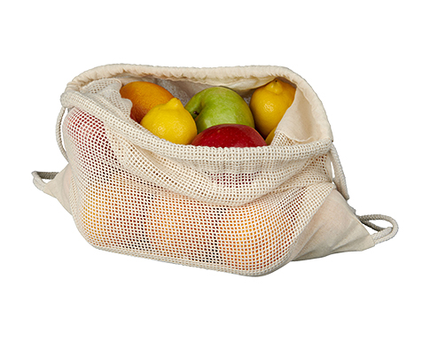 Lichfield Mesh Cotton Shopping Drawstring Backpacks - Natural
