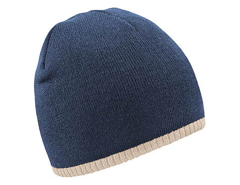 Beechfield Two Tone Pull-On Beanie Hats - French Navy / Stone