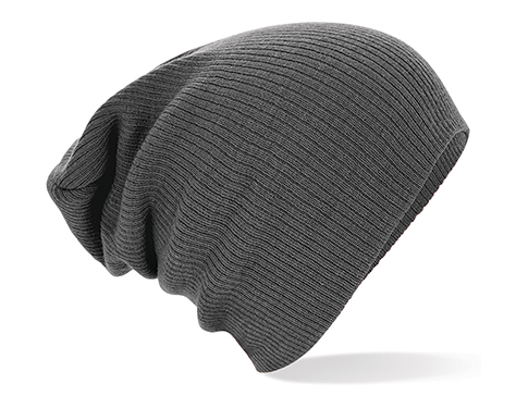 Beechfield Slouch Knitted Acrylic Beanie Hats - Smoke Grey