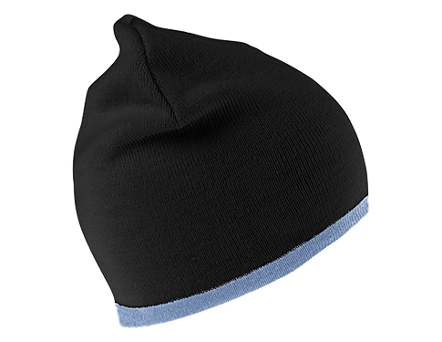 Result Reversible Fashion Beanie Hats - Black / Sky Blue