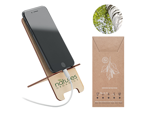 Grow Birch Wood Mobile Phone Stand & Seeds - Natural