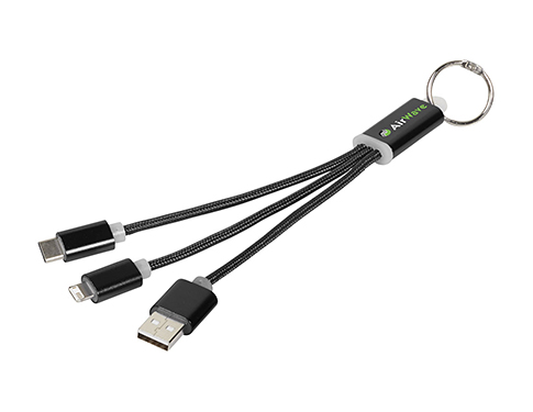 Vegas 3-in-1 Keyring Charging Cables With Keychain - Black