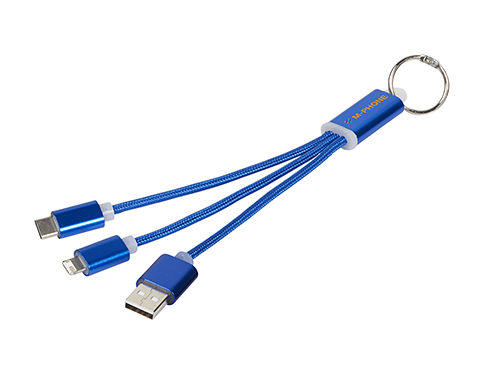 Vegas 3-in-1 Keyring Charging Cables With Keychain - Blue