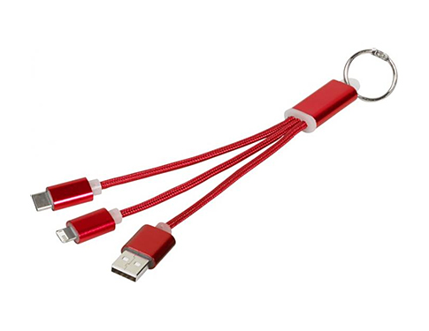 Vegas 3-in-1 Keyring Charging Cables With Keychain - Red