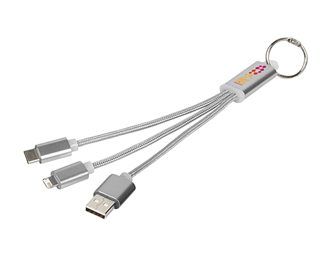 Vegas 3-in-1 Keyring Charging Cables With Keychain - Silver