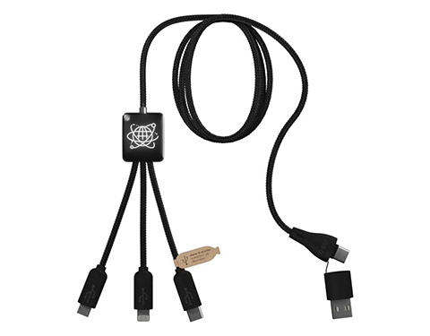 SCX Design C45 5-in-1 Recycled Light Up Data Transfer Charging Cables - Black