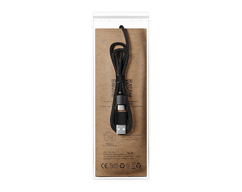 SCX Design C37 RPET 5-in-1 Light Up Logo Charging Cable With Wooden Casing - Black