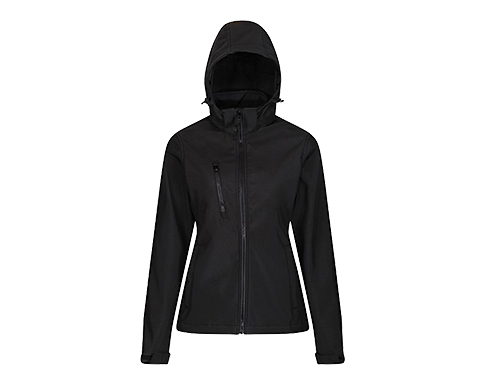 Regatta Womens Venturer 3 Layer Hooded Softshell Jackets - Black