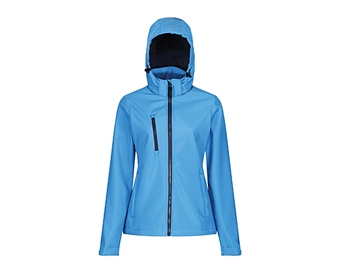 Regatta Womens Venturer 3 Layer Hooded Softshell Jackets - French Blue / Navy Blue