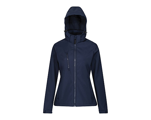 Regatta Womens Venturer 3 Layer Hooded Softshell Jackets - Navy Blue