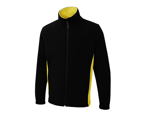 Uneek Two Tone Full Zip Micro Fleece Jackets - Black / Yellow