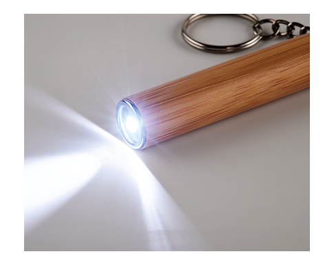 Bullet Bamboo LED Torch Keyrings - Natural