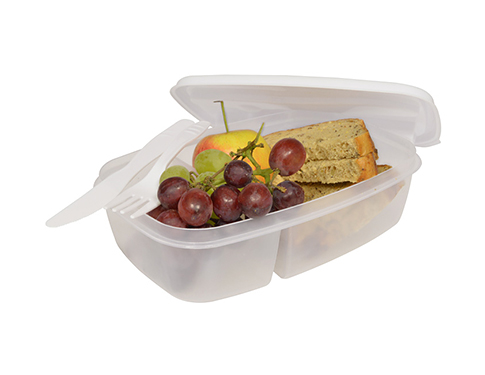 Active Split Cell Lunch Boxes With Cutlery - Translucent / White