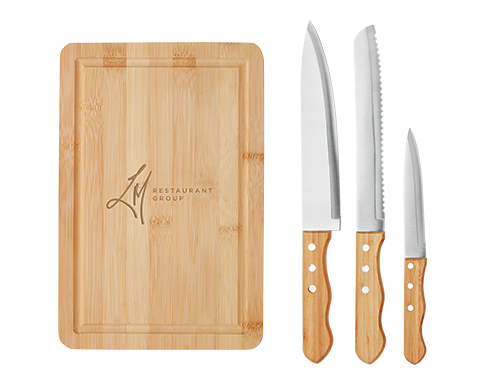 Charlestown Bamboo Cutting Board & Knife Gift Set - Natural