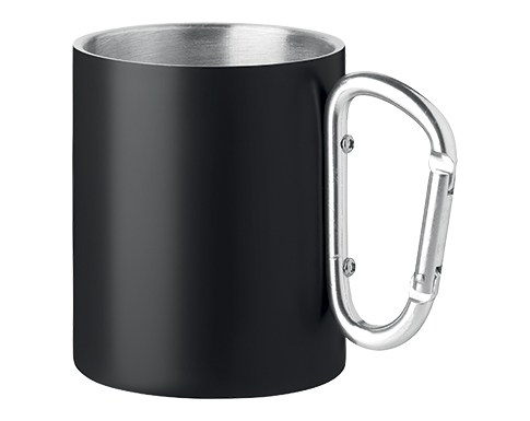 Trent 300ml Carabiner Double Wall Metal Travel Mugs - Black
