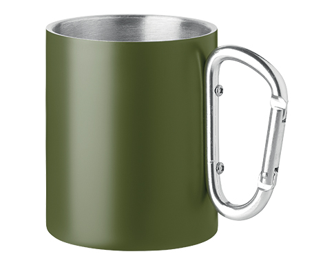 Trent 300ml Carabiner Double Wall Metal Travel Mugs - Olive Green