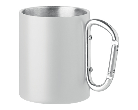 Trent 300ml Carabiner Double Wall Metal Travel Mugs - White