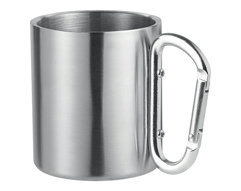 Bodmin 220ml Carabiner Double Wall Metal Travel Mugs - Silver